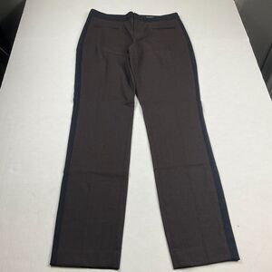 Club Monaco Womens Wool Blend Pants 2 Brown Contrast Side Stripe Leather Trim
